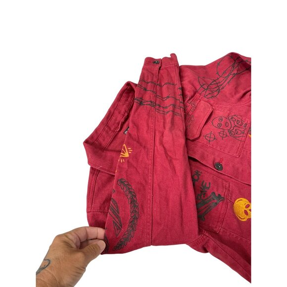 Black Pike Womens Red Denim embroided graphic jacket size M SKU 9178 - Picture 7 of 13
